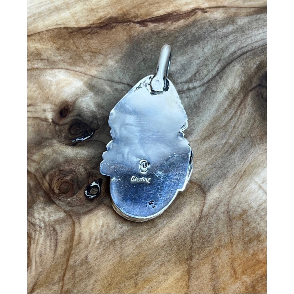 🚫SOLD🚫Vintage Navajo Pendant Signed Sterling Silver, Turquoise & Spiny Oyster - Picture 4 of 9